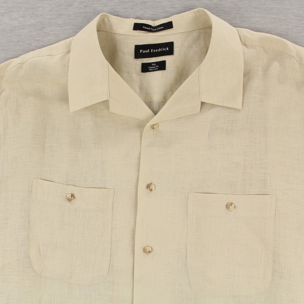 Paul Fredrick Linen Shirt Mens Size XXL Tan Classic Fit Short Sleeve - Picture 2 of 7
